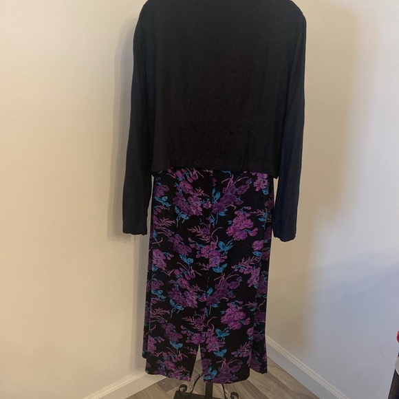 Vtg Sarah Elizabeth Black Teal Purple Embroidered Beaded Dress Jacket Set Sz 10 - Picture 5 of 11